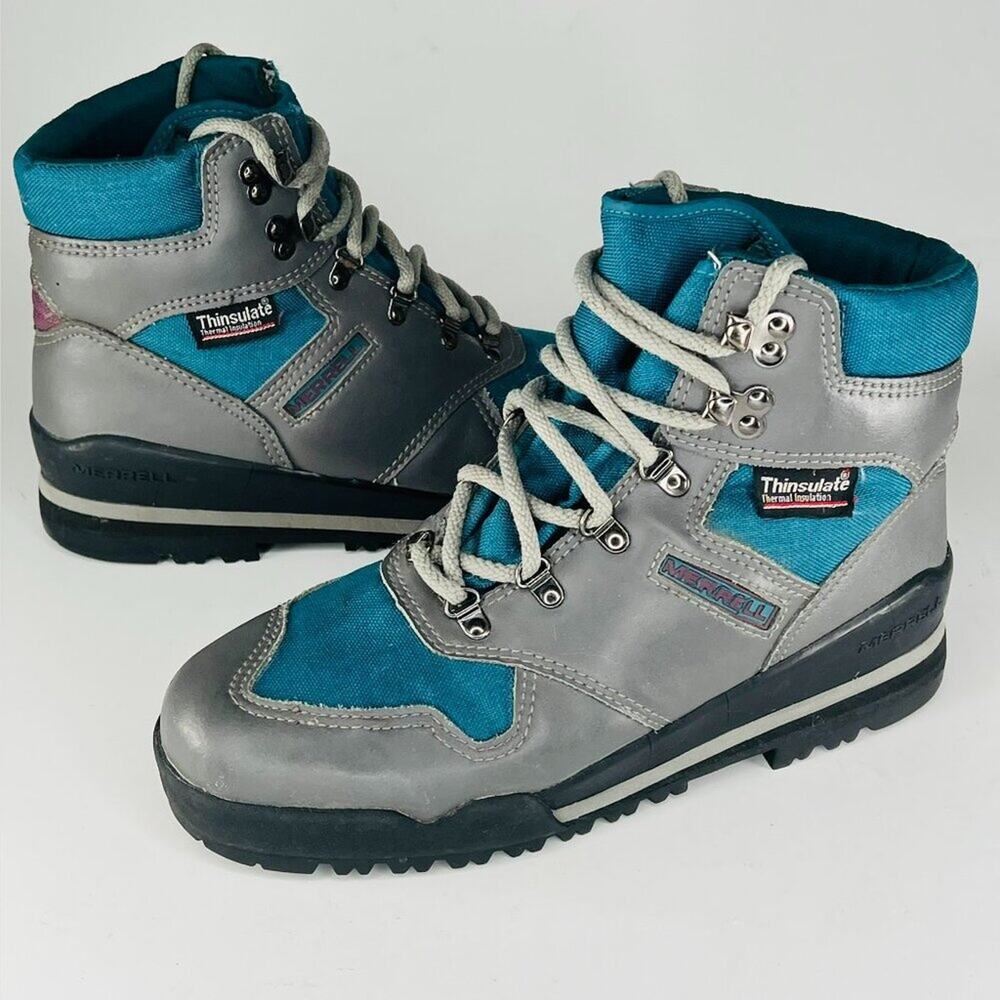 Merrell Air Cushion Thinsulate Mid Hiking Boots Shoes Trail Grey Blue Women 9